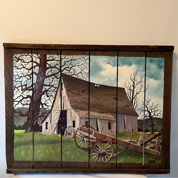 Springtime by Alfred Owles Old Barn Canvas Print on barn board - Picture 1 of 10